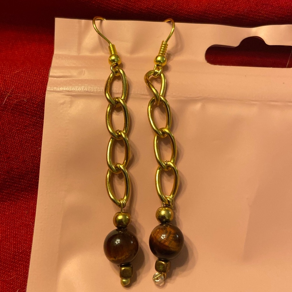 Chain and Tigers eye Handmade Earrings